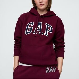 Gap Logo Spell Out Hoodie Heritage Ruby Wine Soft Fleece Women's Sz Large, NWT
